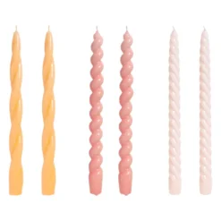 Hay Long Twist Kerzen, 6 Stück, Dunkler Pfirsich, Dunkelrosa, Hellro