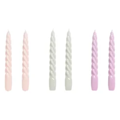 Hay Gedrehte Kerzen, 6 Stück, Hellrosa - Hellgrau - Lila